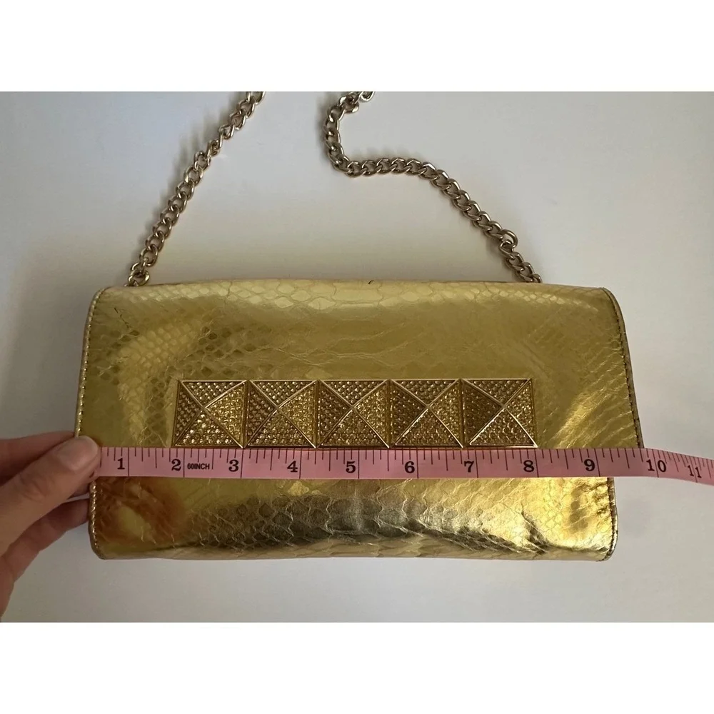 Michael Kors Gold Snakeskin Python Embossed‎ Studded Clutch Bag Small READ